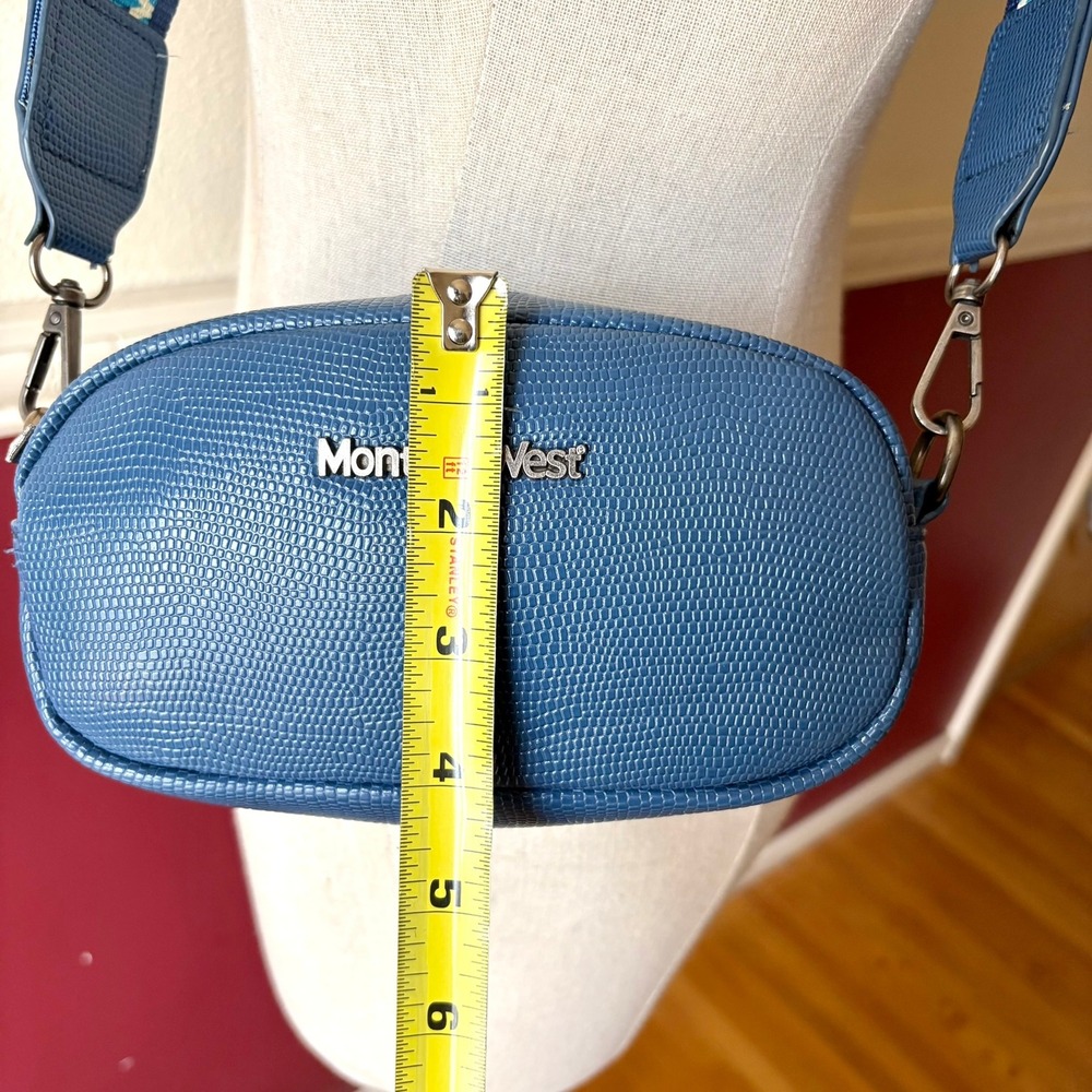 Montana West‎ Blue Lizard Embossed Crossbody Bag Woven Stripe Guitar Strap Logo - Picture 13 of 13